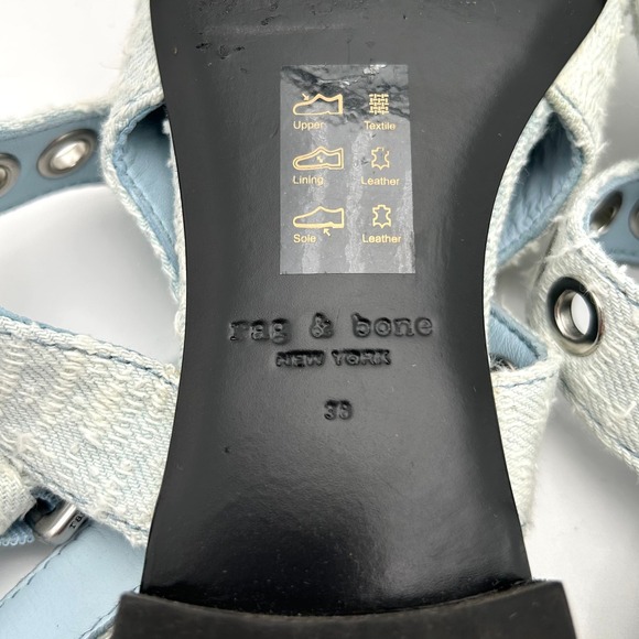 Rag & Bone Blue Tweed Grommet Slingback Flats Pointed Toe Shoes EU 38 US 7.5M - Picture 5 of 7